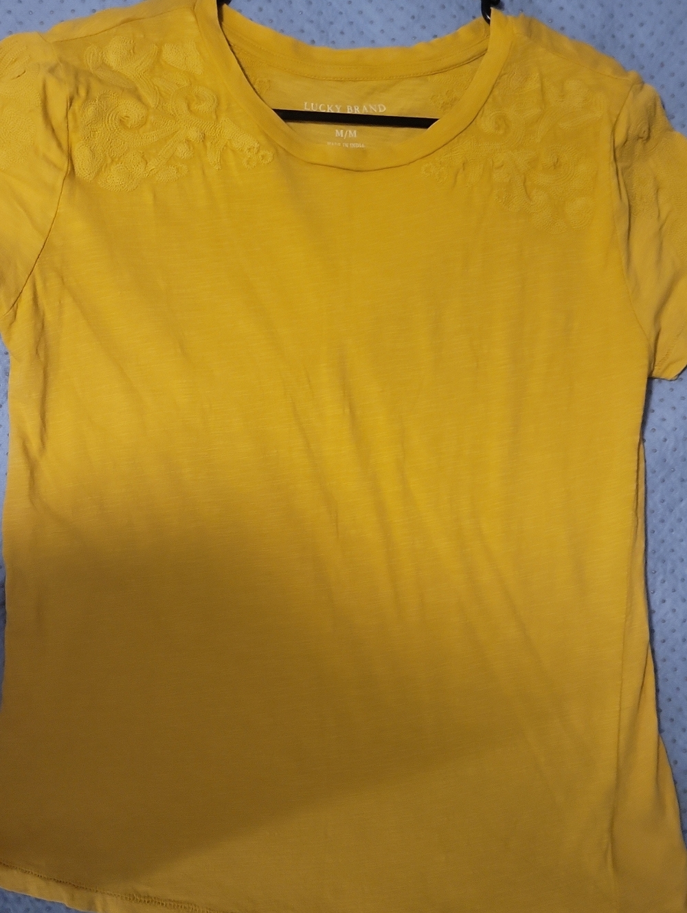 Lucky Brand Yellow Short-Sleeve Embroidered Crewneck Tee